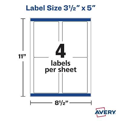 Label Size 3 1/2" x 5"  
11" x 8 1/2"  
4 labels per sheet  
AVERY
