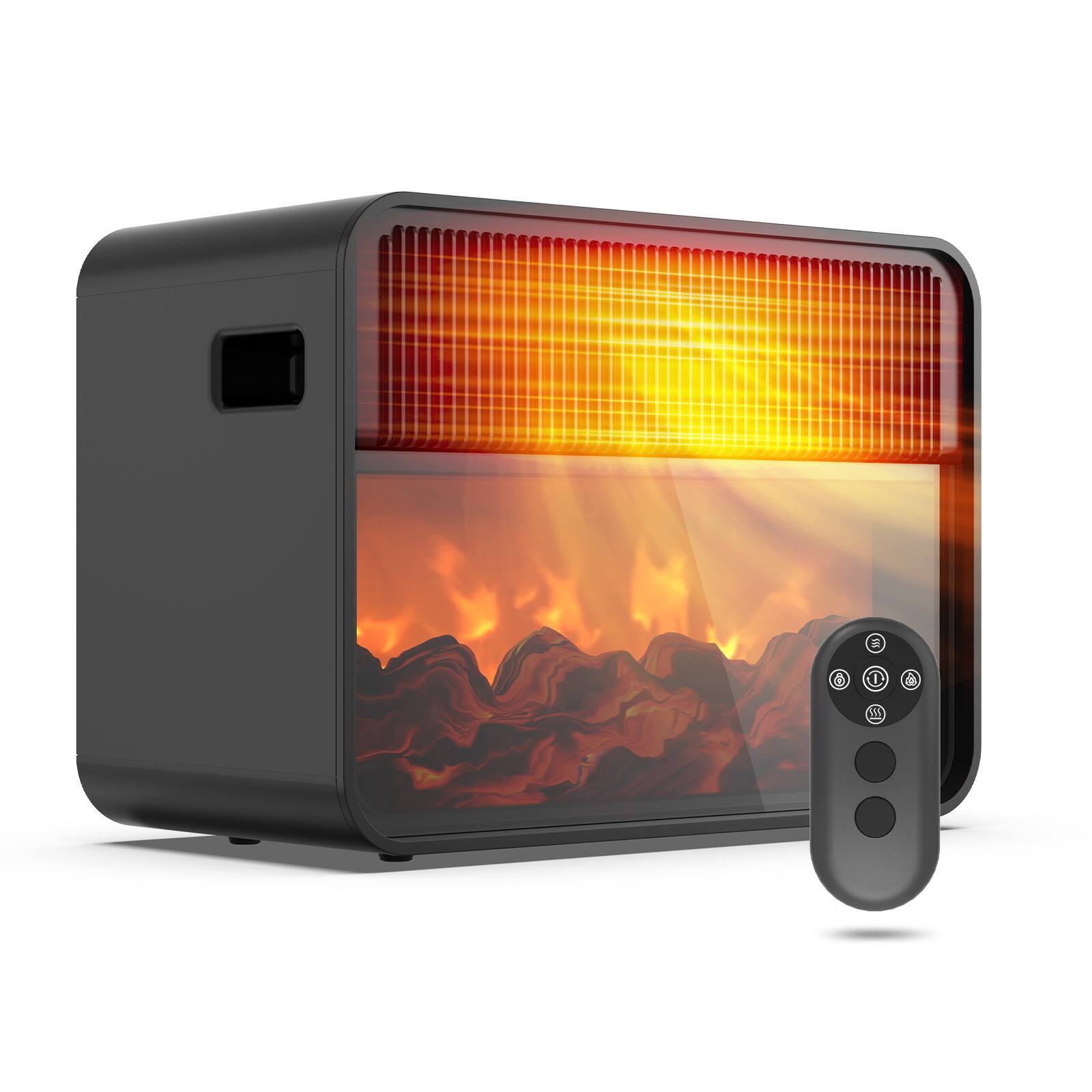 Angle. Teendow - Teendow Portable Electric Fireplace Heater with 3D Flame Effect, 1500W Ceramic Space Heater, Thermostat & Safety - black.