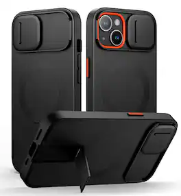 SURITCH - Bumper Case for iPhone 13/14 with Camera Cover, Kickstand, Compatible with MagSafe, Shockproof Slim Protective Cover - Aurora Black