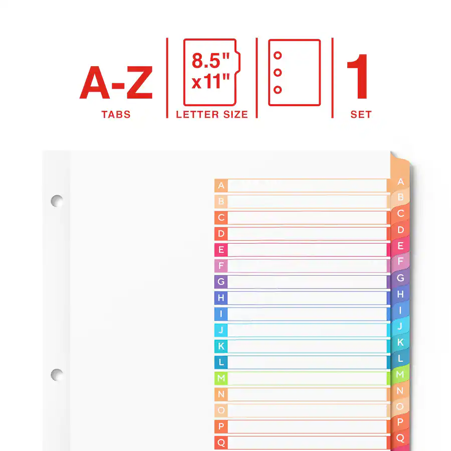 Paper Divide Rd Staples Durable Paper A‑Z Alphabetical Dividers, 26‑Tabs Multicolor ...