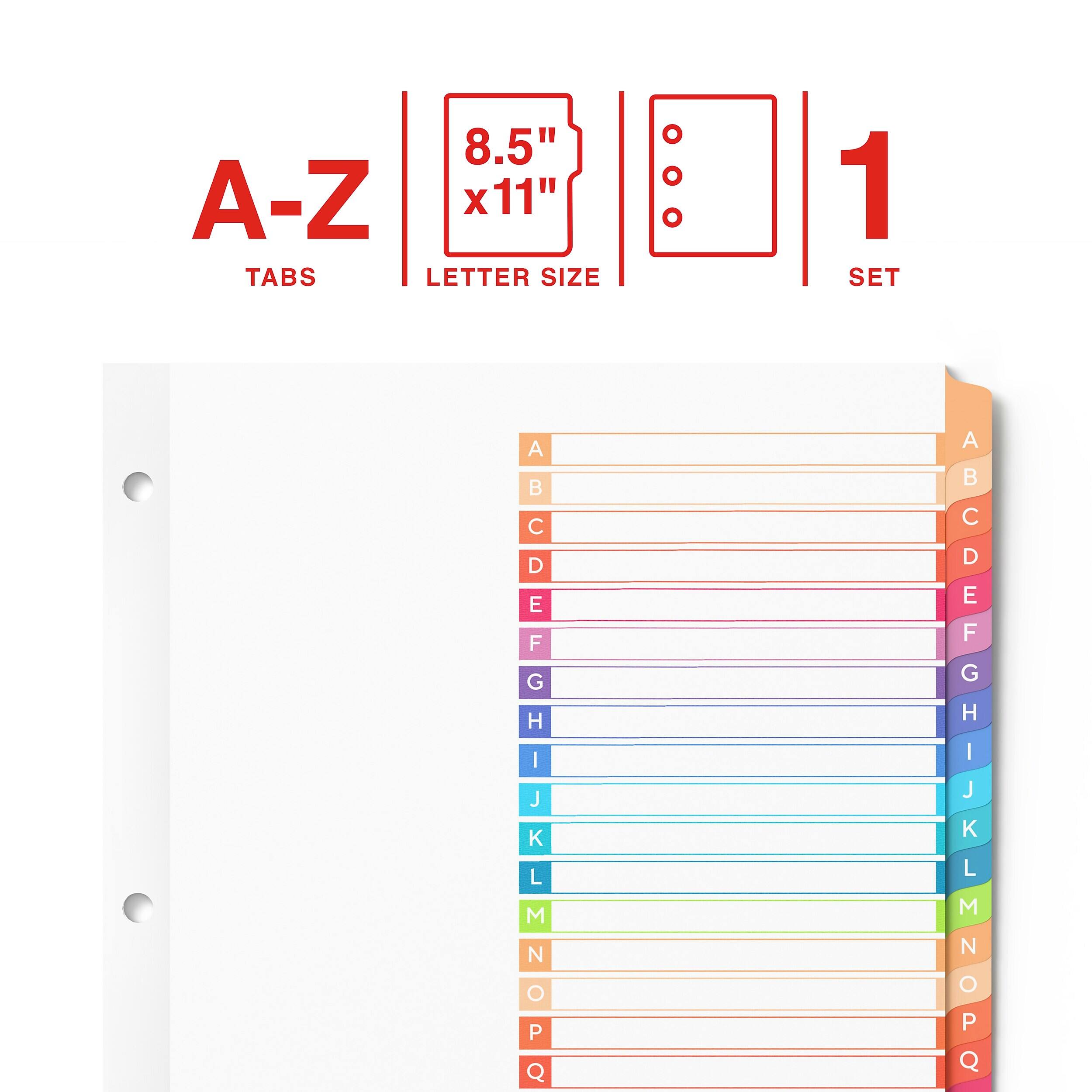Staples Durable Paper A‑Z Alphabetical Dividers, 26‑Tabs Multicolor ...