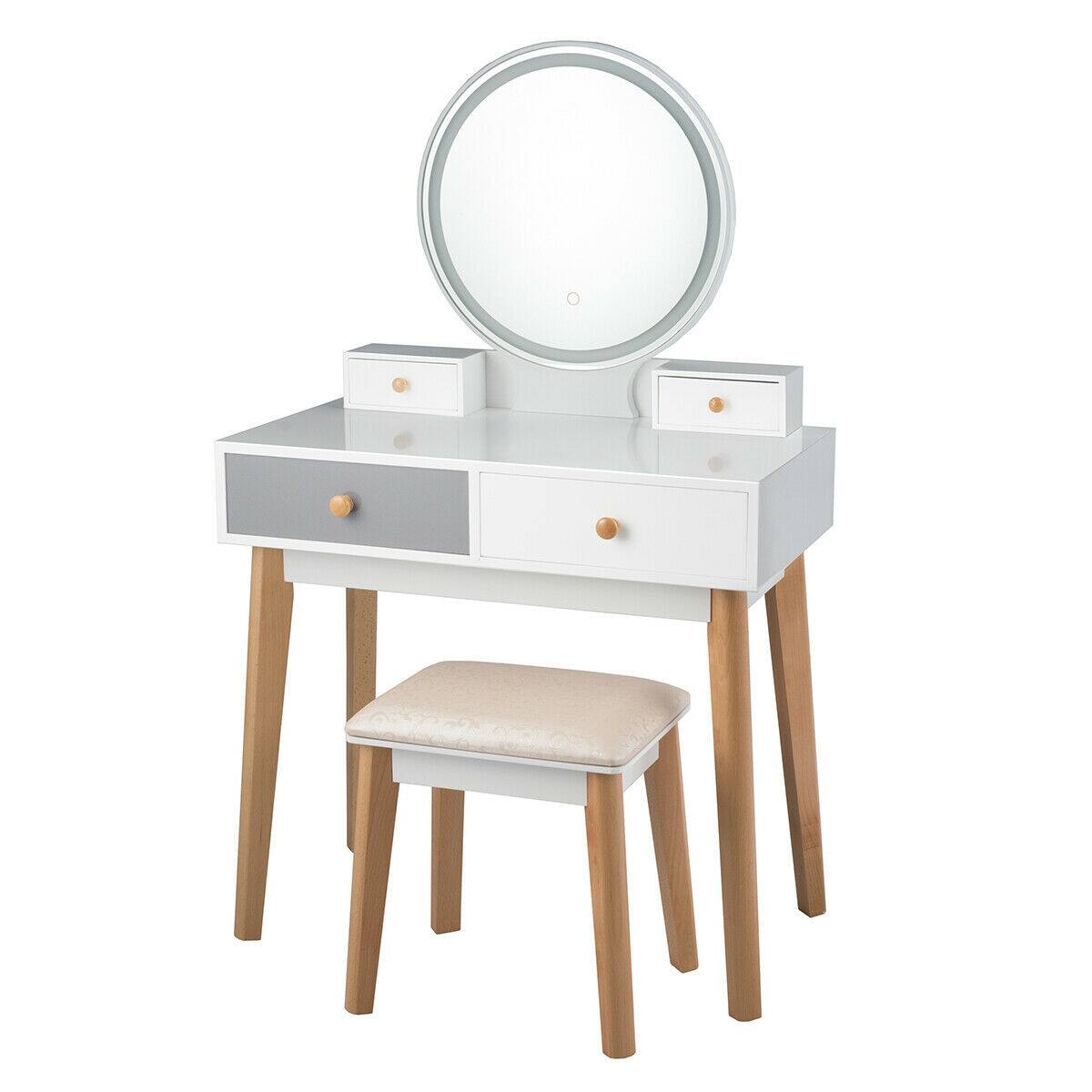 Alt View 6. Gymax - Gymax Makeup Dressing Vanity Table Set w/ Touch Screen Dimming Mirror Stool - as pic.