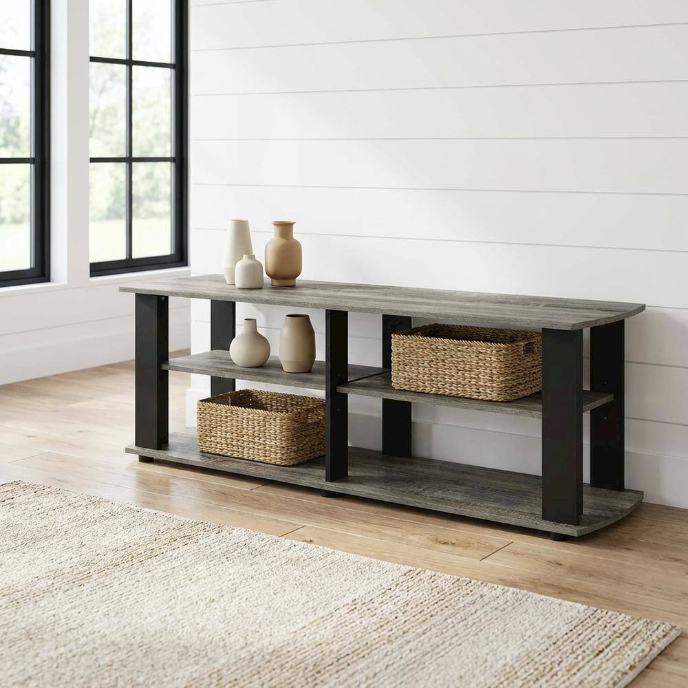 Alt View 1. FurniFact - Black and French Oak TV Stand with Composite Wood Construction for Living Room - Black.
