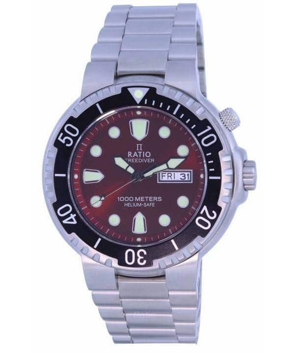 RATIO - FreeDiver Dial Stainless Steel Quartz 1050HA93-02V- 1000M Men's Watch - Red