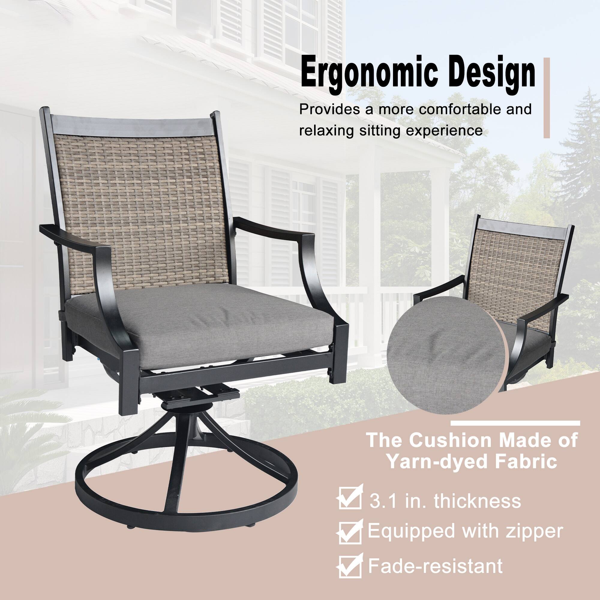 Ergonomic Design  
Provides a more comfortable and relaxing sitting experience  

The Cushion Made of Yarn-dyed Fabric  
- 3.1 in. thickness  
- Equipped with zipper  
- Fade-resistant