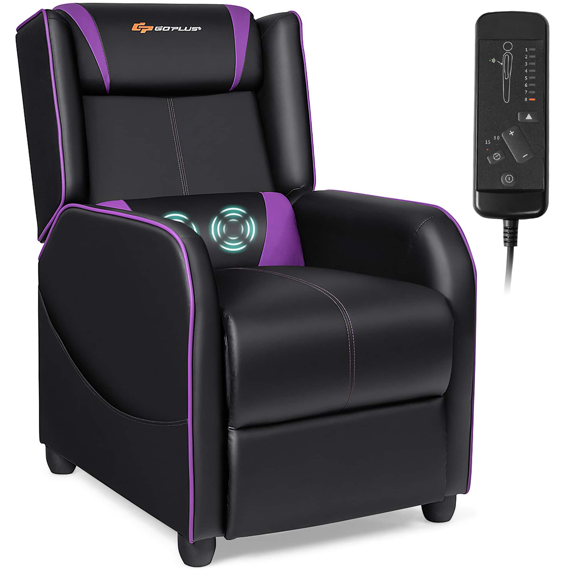 Front. Costway - Theater Style Massage Gaming Chair - Purple + Black.