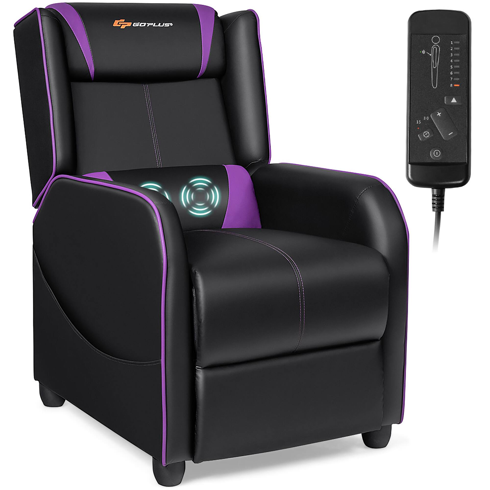 Costway - Theater Style Massage Gaming Chair - Purple + Black