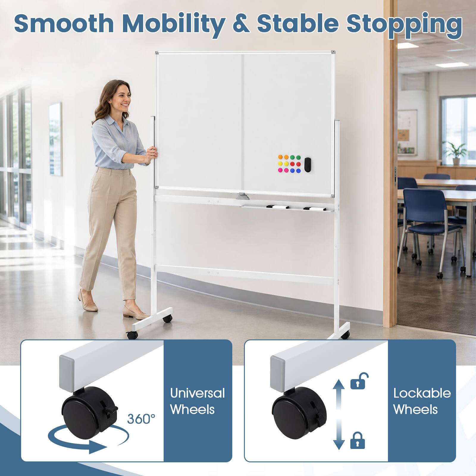 Smooth Mobility & Stable Stopping  
Universal Wheels 360  
Lockable Wheels