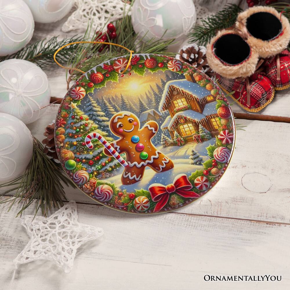 Back. OrnamentallyYou - Enchanting Gingerbread Man in a Christmas Village Ornament Whimsically Cheerful Holiday Gift V2 - Multi-colored.