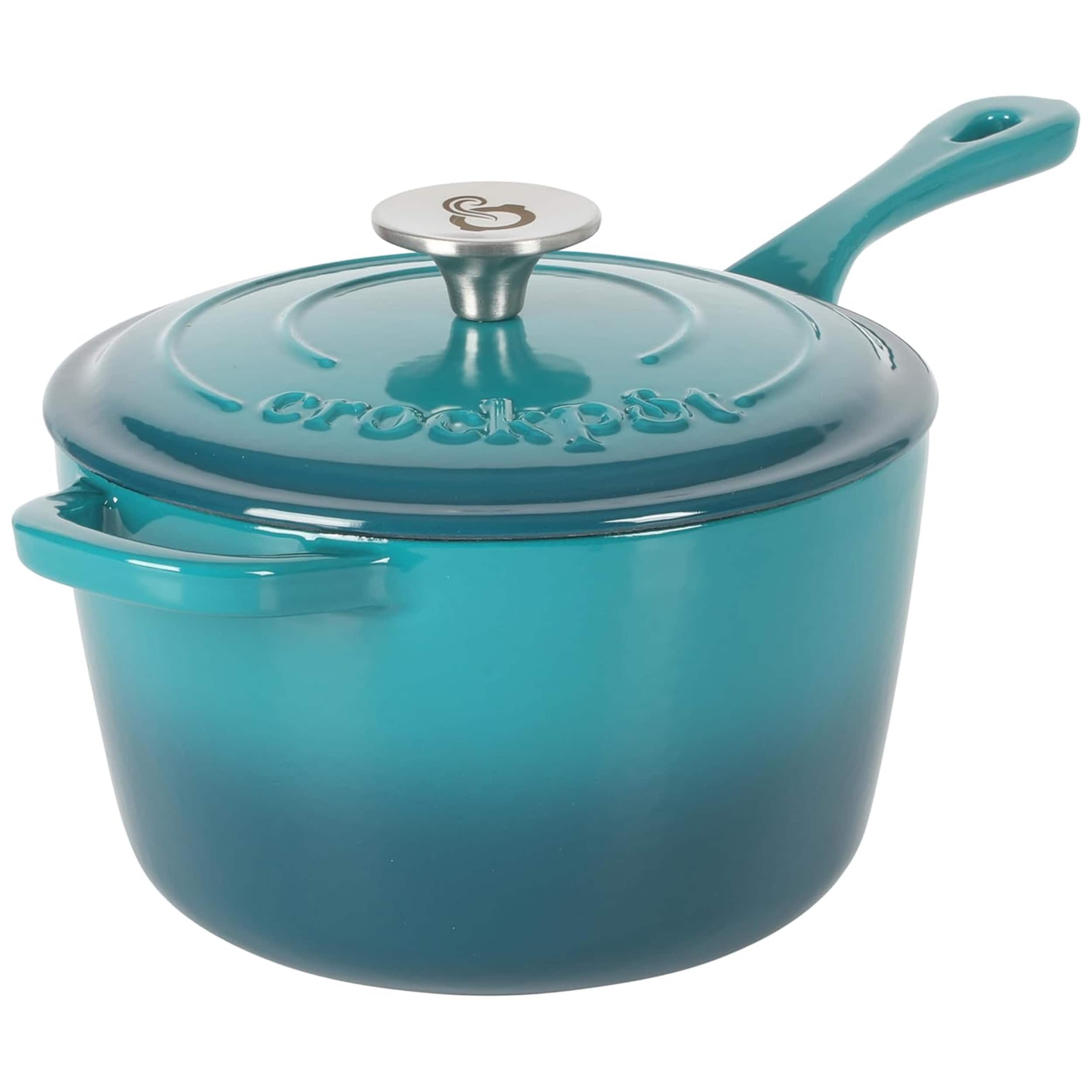 Crockpot - Crock-Pot Artisan 3 Quart Enameled Cast Iron Saucepan with Lid - Teal and Silver