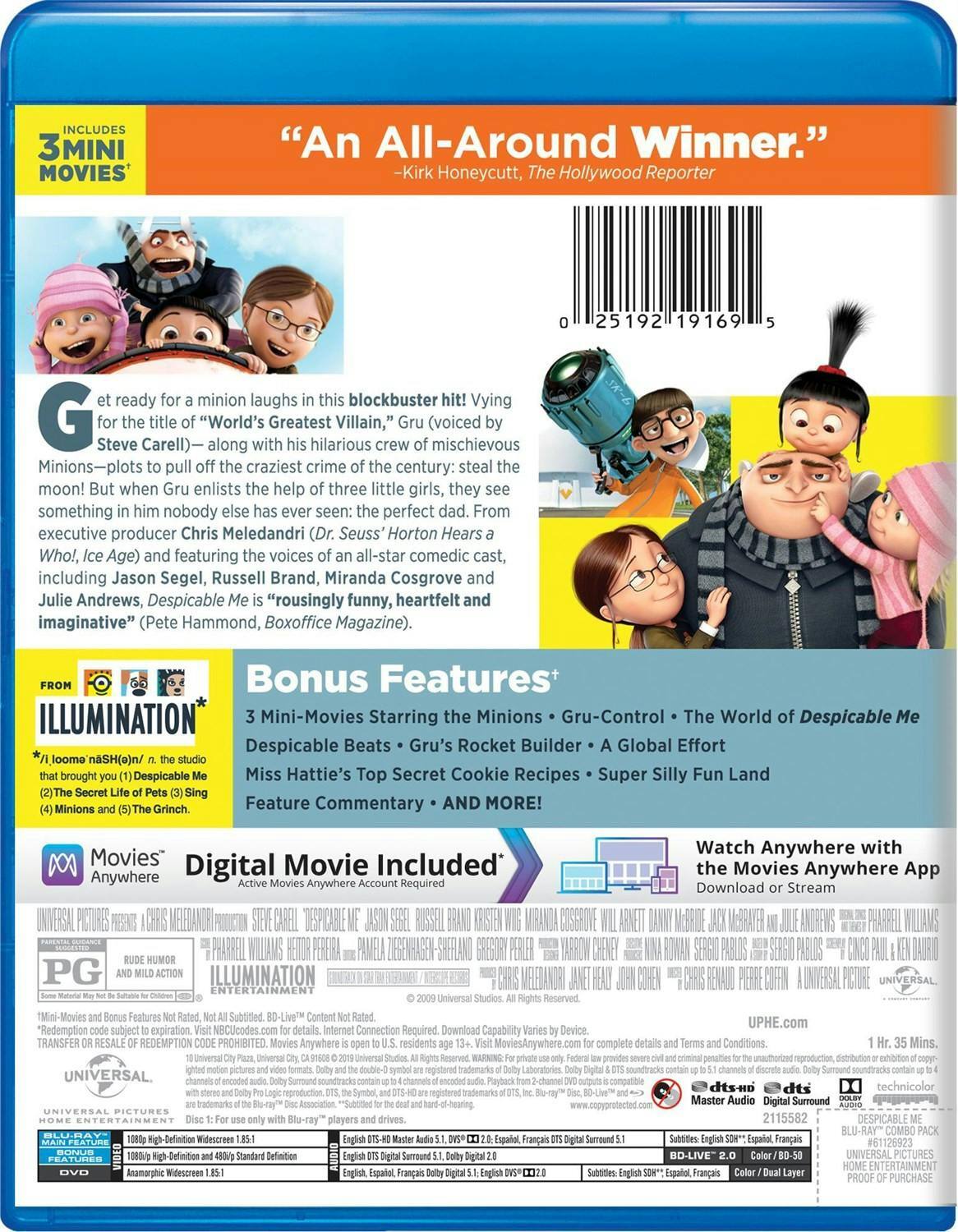 Back. Despicable Me (DVD + Digital) [Blu-ray].