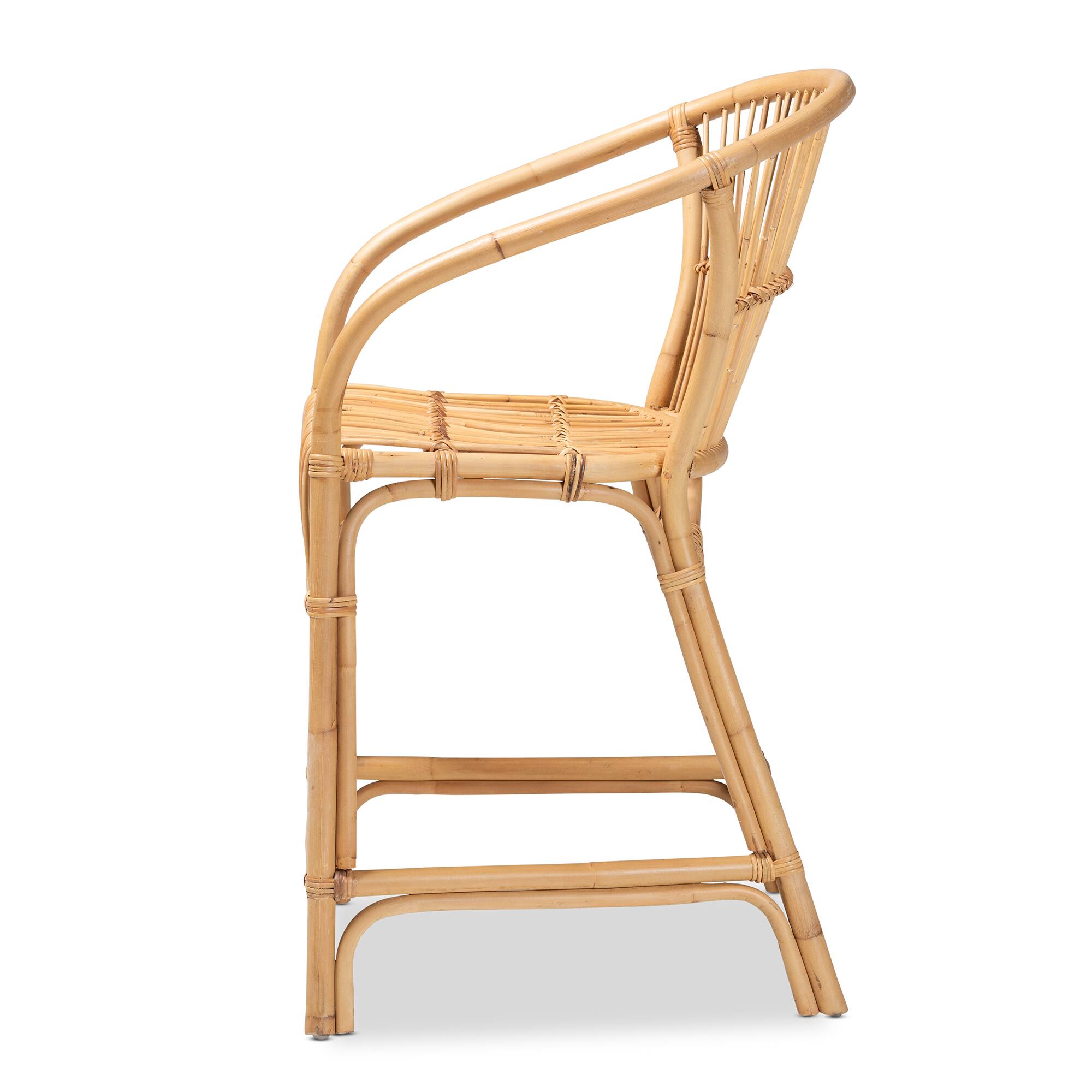 Left. bali & pari - Murai Modern Bohemian Natural Rattan Counter Stool - Natural Brown.