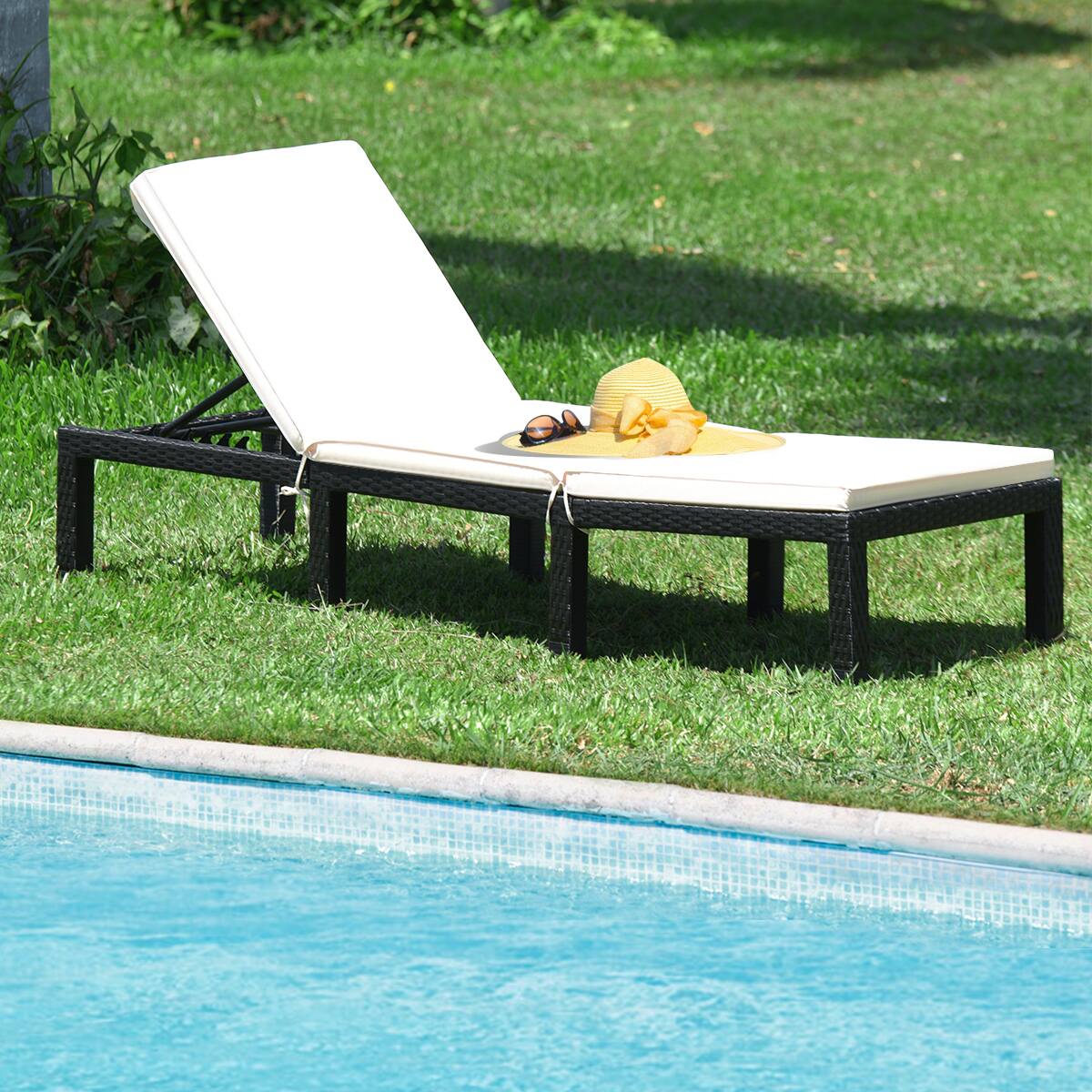 Alt View 5. Gymax - Gymax Patio Cushioned Rattan Lounge Chair Chaise Couch w/ Adjustable Height Outdoor - black.