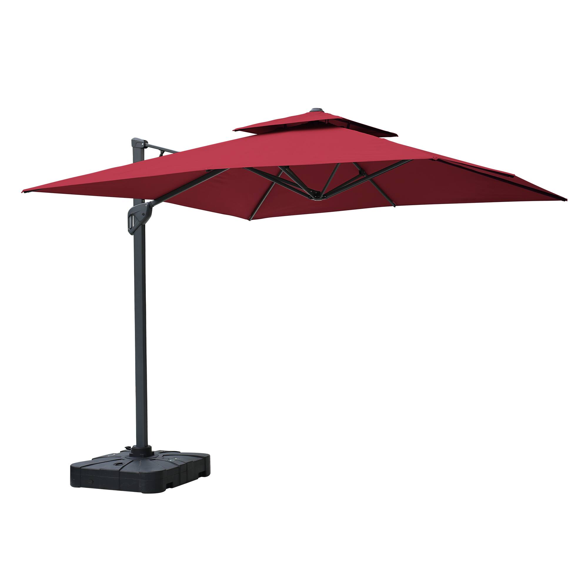 Left. Mondawe - 10 x 10ft Square Cantilever Umbrella 360° Rotation with Base - Red.