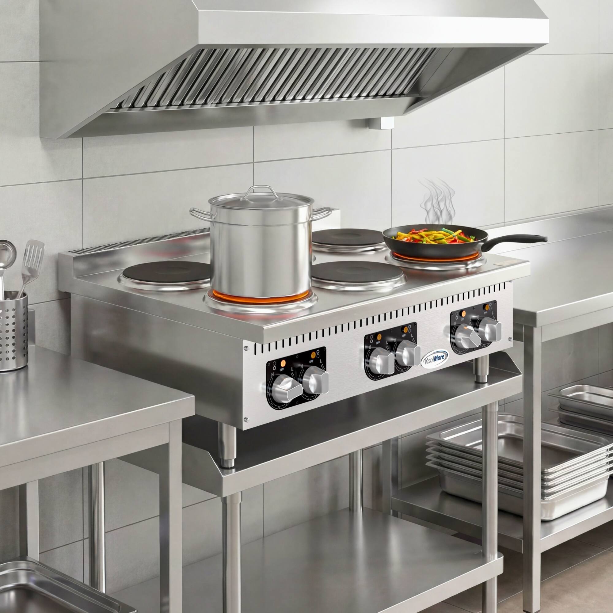 Back. Koolmore - 36 in. 6-Burner Commercial Electric Range Hot Plate, 240V (KM-CRC36-E) - Stainless Steel.
