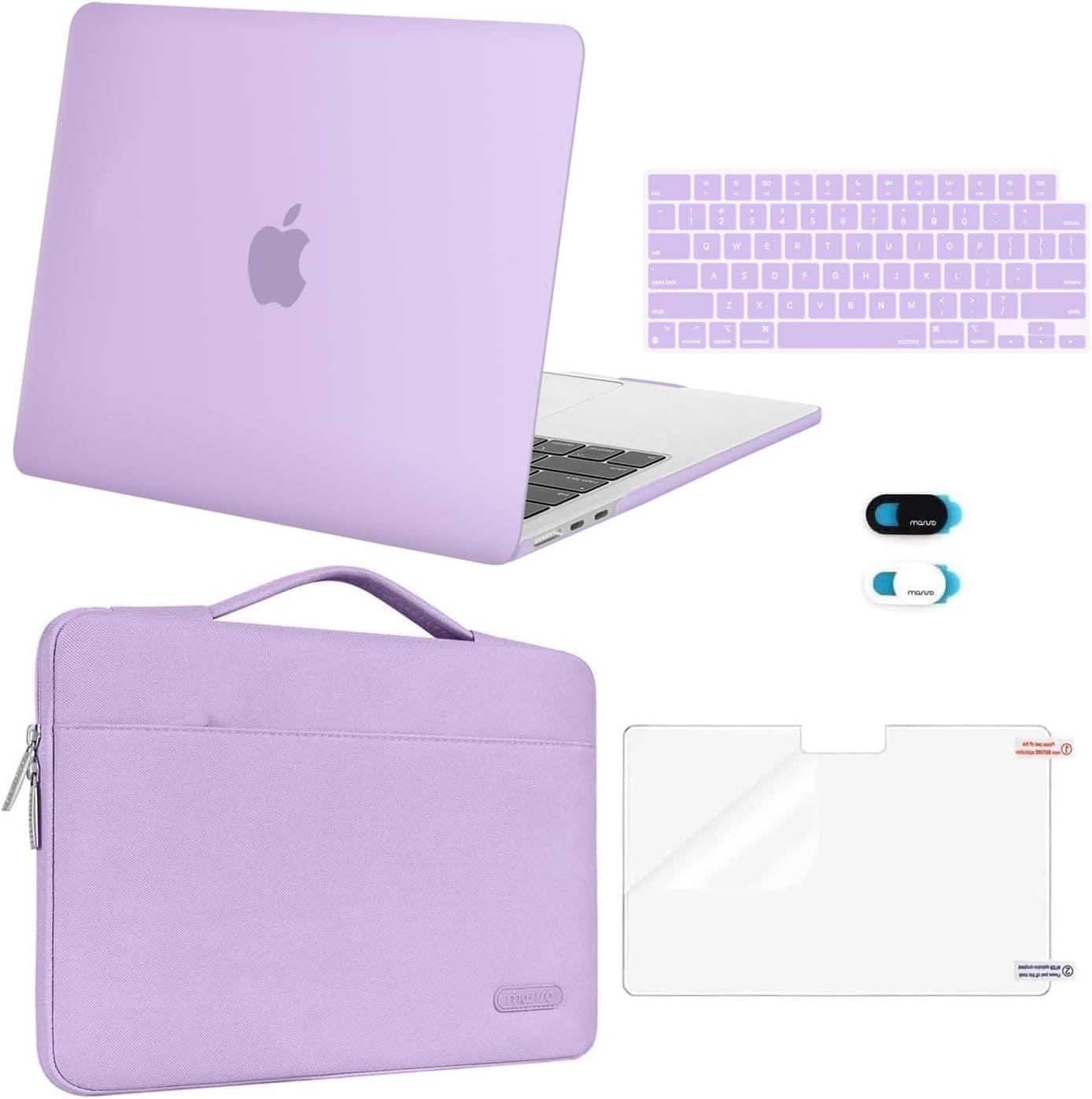 mosiso - 5in1 Kit for MacBook Air 13-Inch M5 M4 M3 M2 2022-2026, Hard Shell&Sleeve Bag&Keyboard Skin&Webcam Cover&Screen Film - Purple