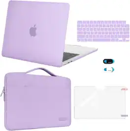mosiso - 5in1 Kit for MacBook Air 13-Inch M5 M4 M3 M2 2022-2026, Hard Shell&Sleeve Bag&Keyboard Skin&Webcam Cover&Screen Film - Purple