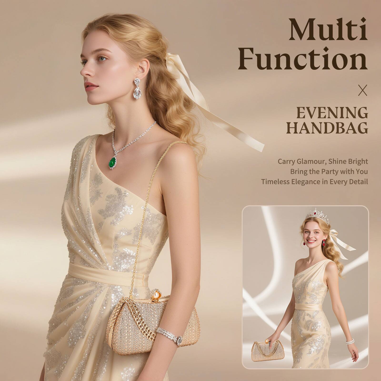 Multi Function X EVENING HANDBAG  
Carry Glamour, Shine Bright  
Bring the Party with You  
Timeless Elegance in Every Detail