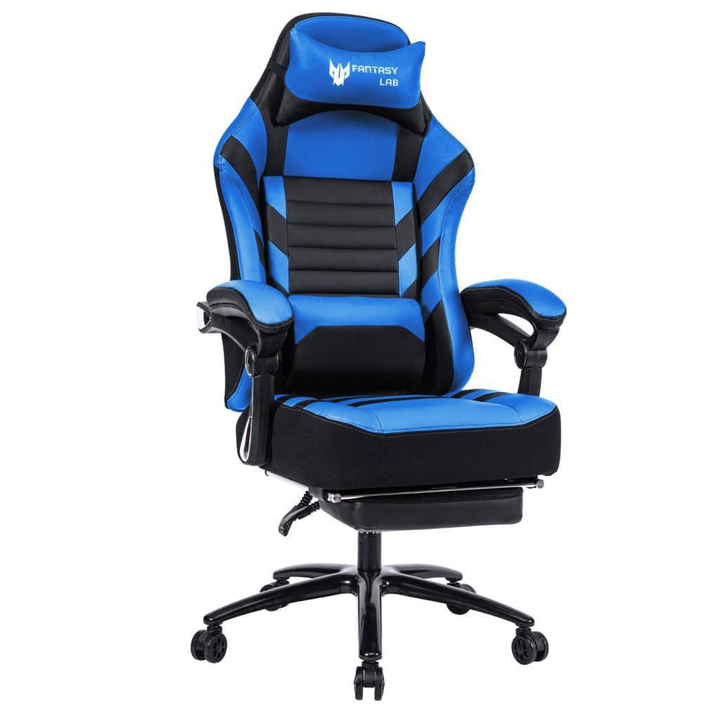 Spaco - Racing Ergonomic Gaming Chair, High Back, Adjustable, Swivel, Lumbar Massage, Footrest, 350lbs - Blue