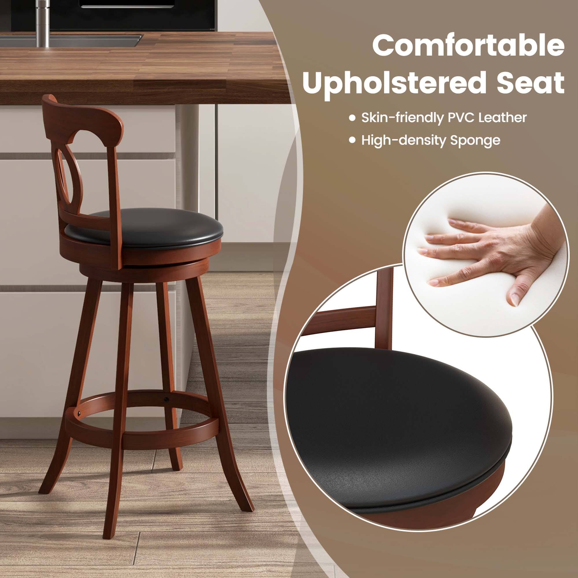 The text on the image reads: "Comfortable Upholstered Seat. Skin-friendly PVC Leather. High-density Sponge."