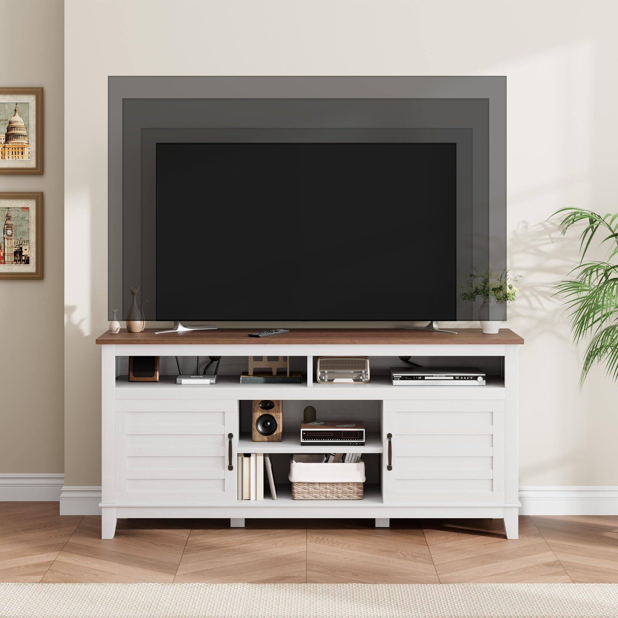 Alt View 6. Acekool - TV Stand for 63 in, Entertainment Center with Adjustable Shelves - White.