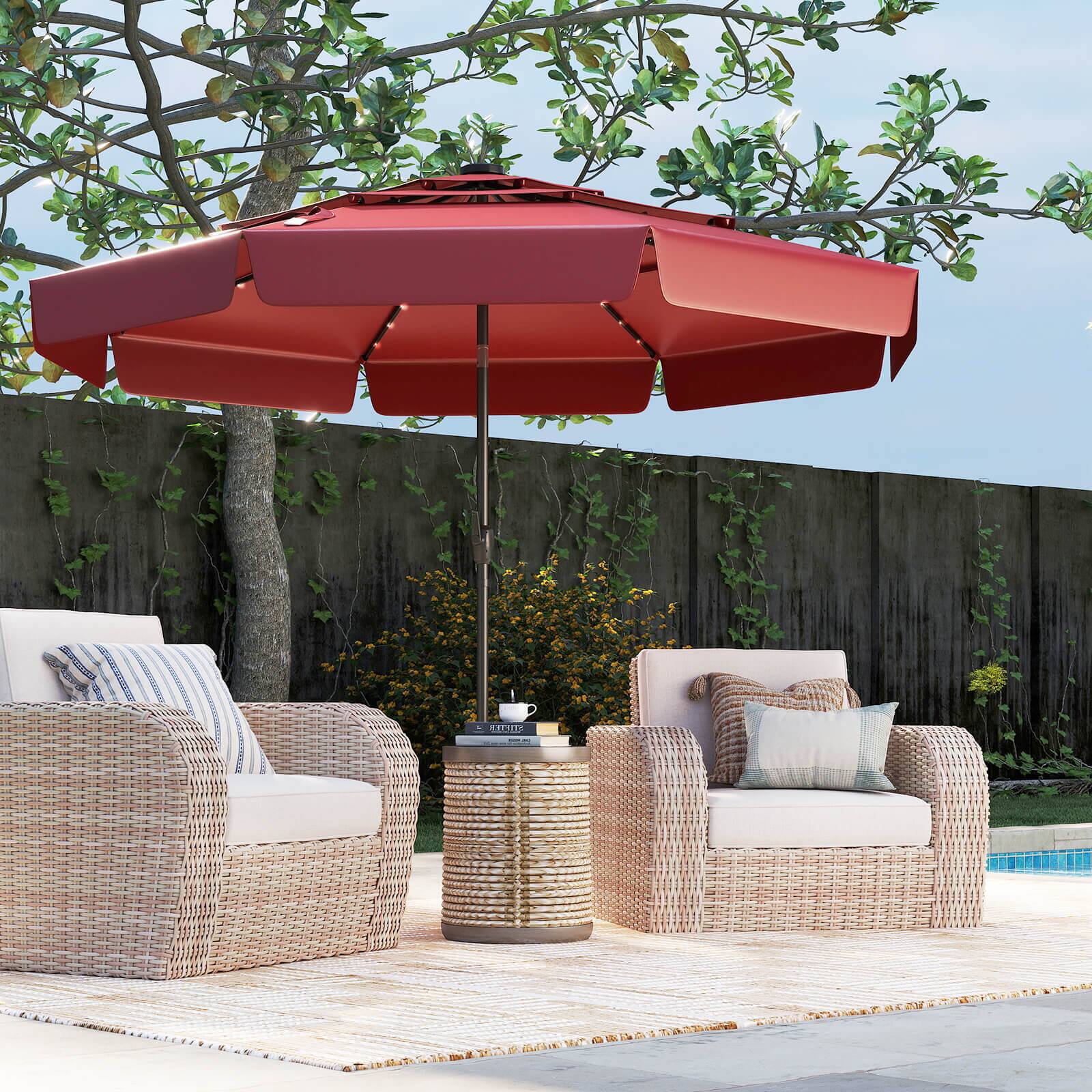 Alt View 1. Costway - Costway 10 FT Solar Patio Umbrella with 32 LED Lights 3-Tier Vented Top & Ruffles - Red.