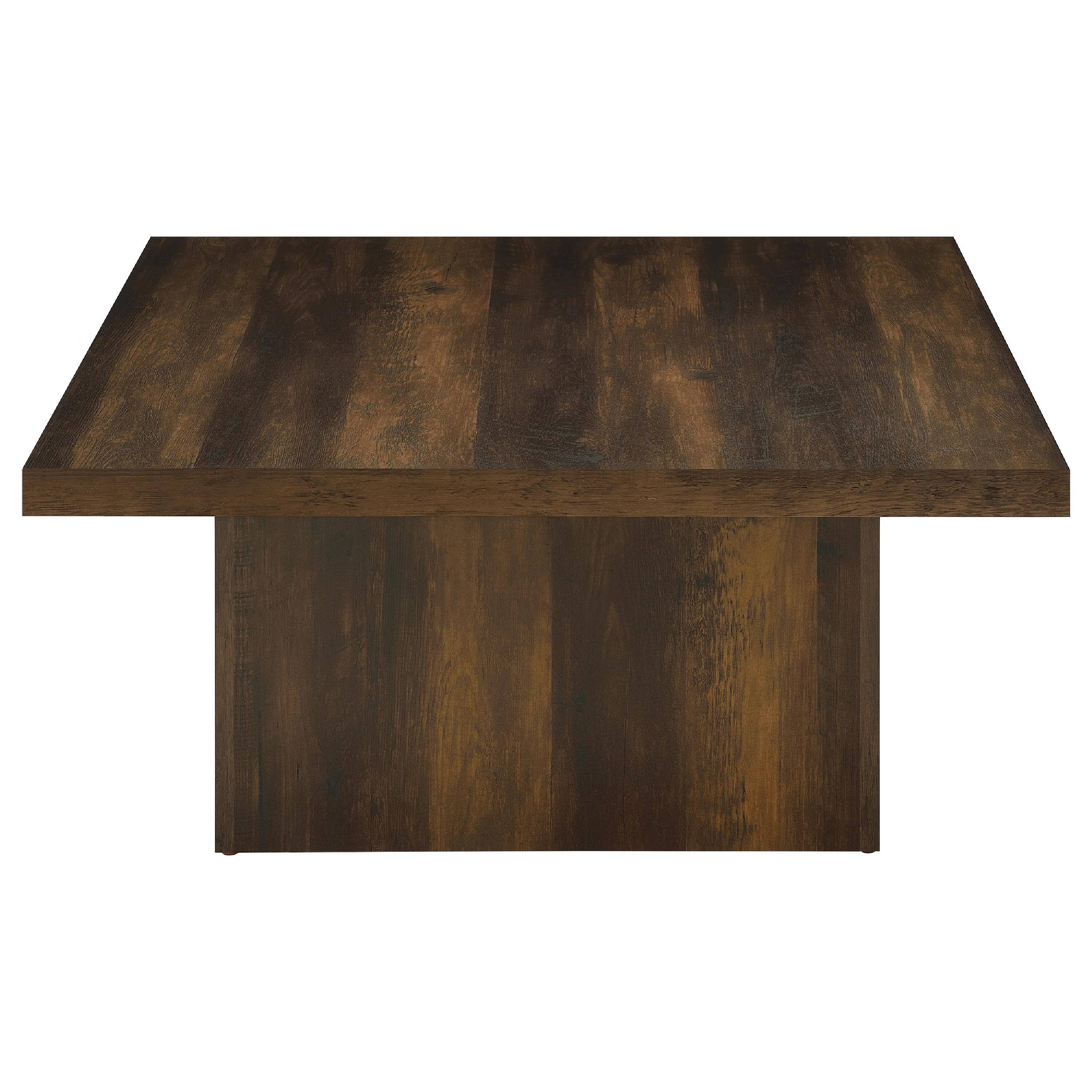 Alt View 2. Manhattan Lane - Darla Square Cocktail Coffee Table, Pedestal Base, Wood 36 Inch - Dark Pine Brown.