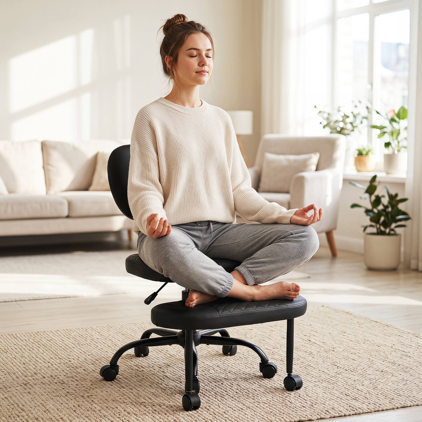 Alt View 1. Costway - Costway Ergonomic Cross Legged Office Chair with Wheels, Height-Adjustable Seat for Home - Black.