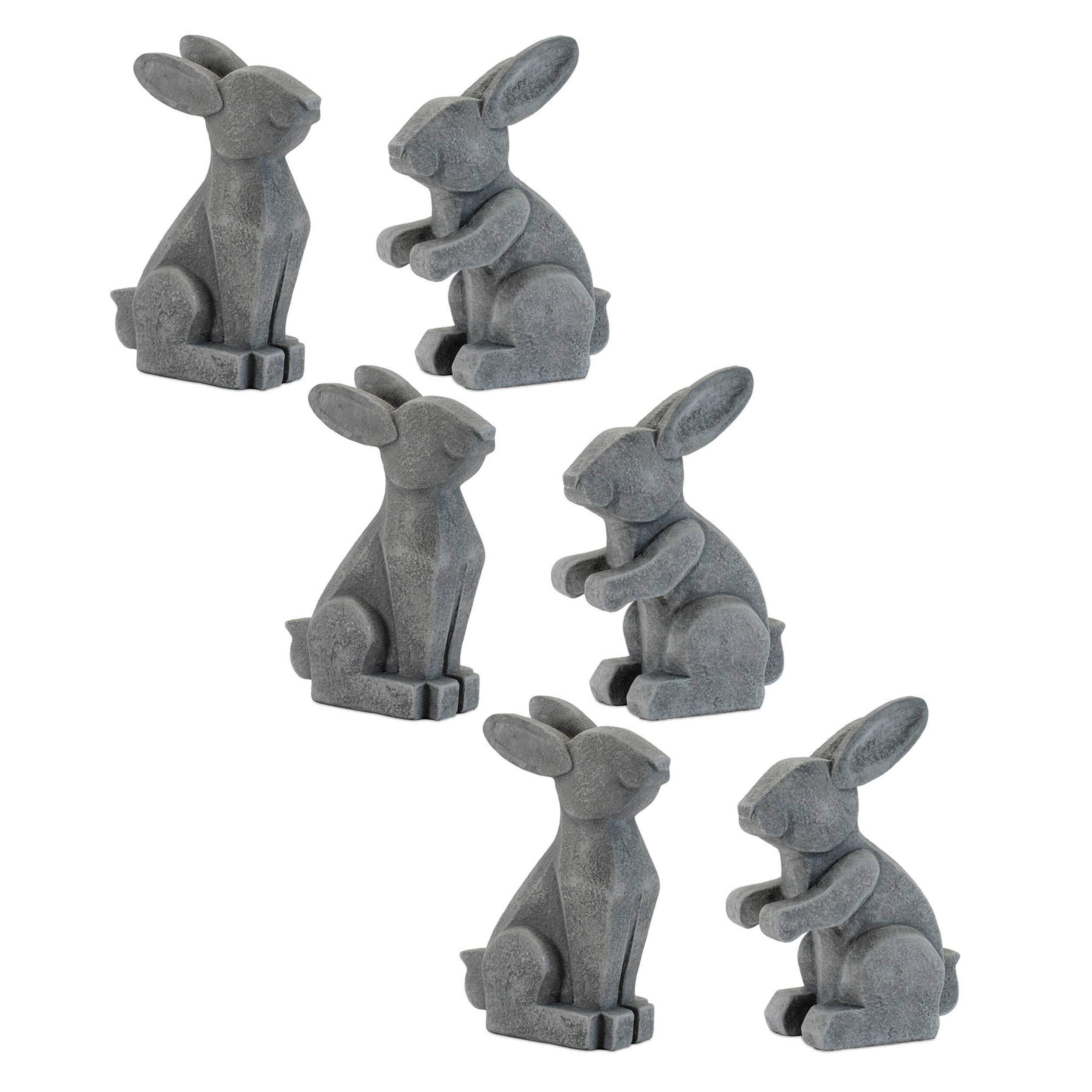 Back. BreeBe - Modern Sitting Bunny Figurine (Set of 6) - Gray.