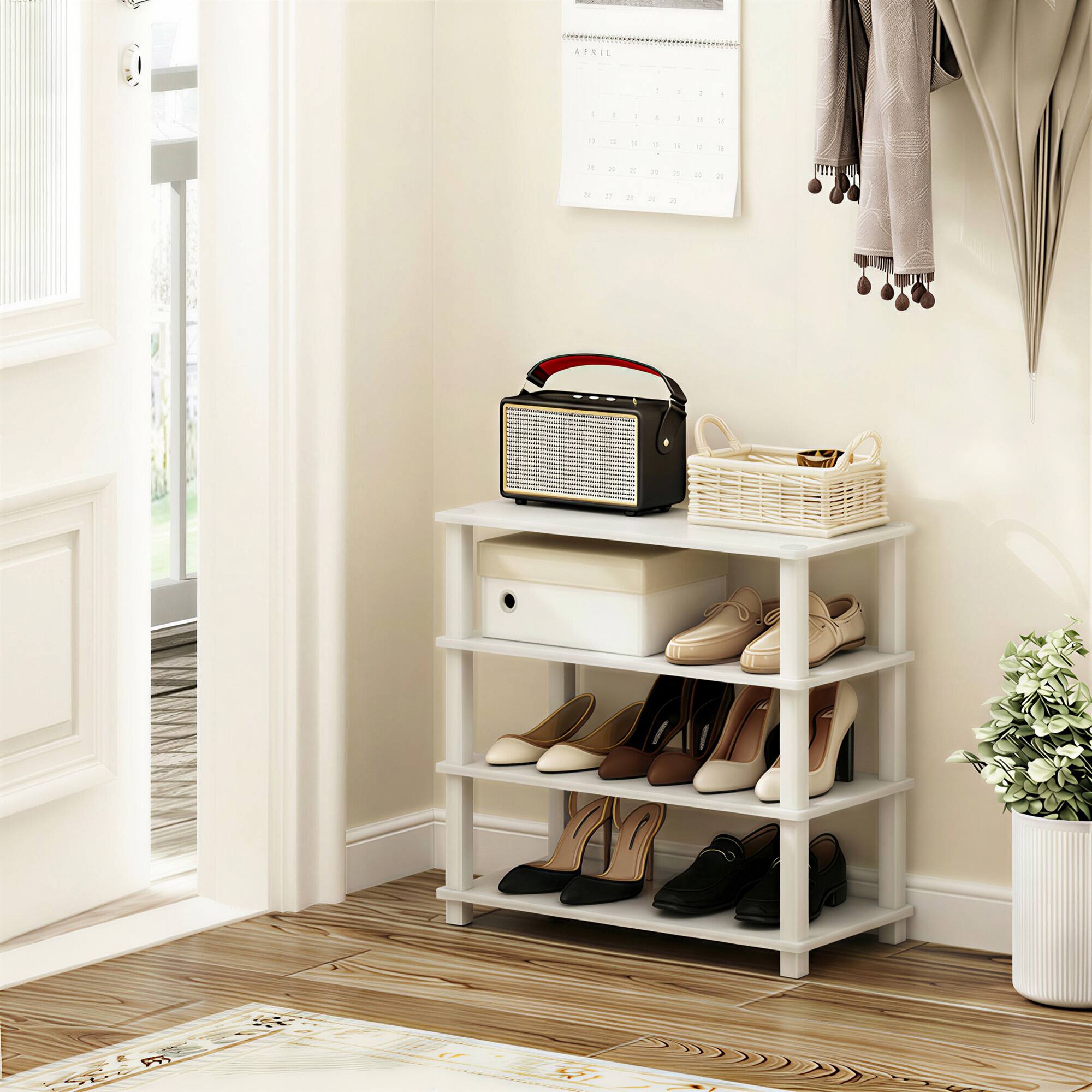 Alt View 1. Furinno - TURN-S-TUBE Shoe Rack, 4-Tier Shoe Organizer, Shoe Storage, 11.6 x 23.6 x 22.3, for Closet Entryway, Office, Garage - White/White.