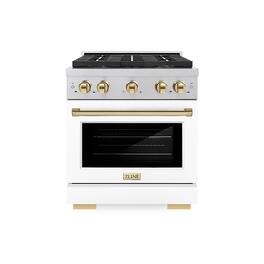 ZLINE - Autograph 30 in. 4.2 cu. ft. Freestanding Paramount Dual Fuel DuoPro Range in Satin Steel w/ White & Gold Accents - White Matte
