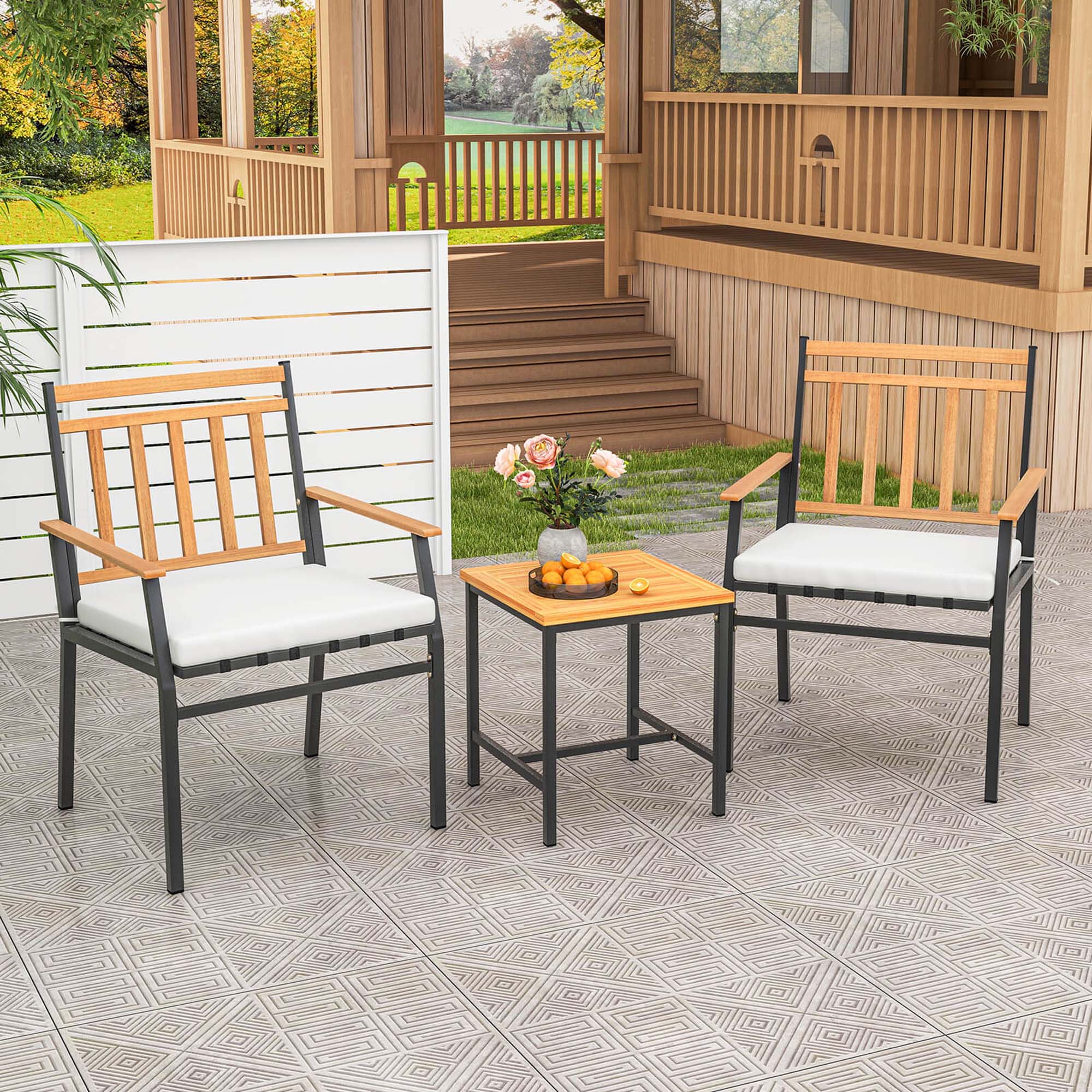 Alt View 1. Costway - Costway 3 PCS Outdoor Furniture Set with Coffee Table Heavy-Duty Metal Frame for Balcony - Off White.