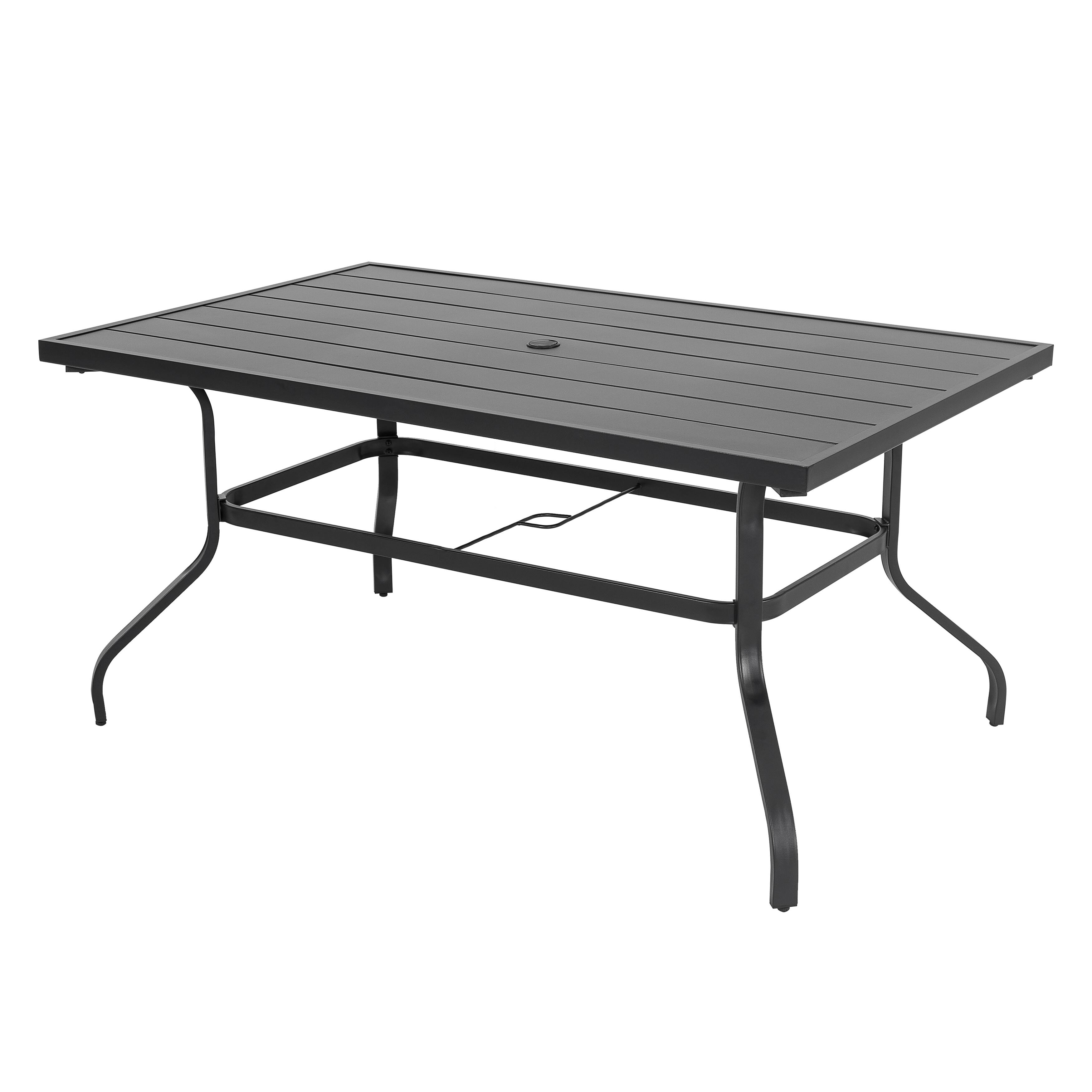 Alt View 10. Nuu Garden - Outdoor 7-Piece Powder-coated Iron Dining Set, 6 Chairs and Rectangle Dining Table with 1.57'' Umbrella Hole - Black.