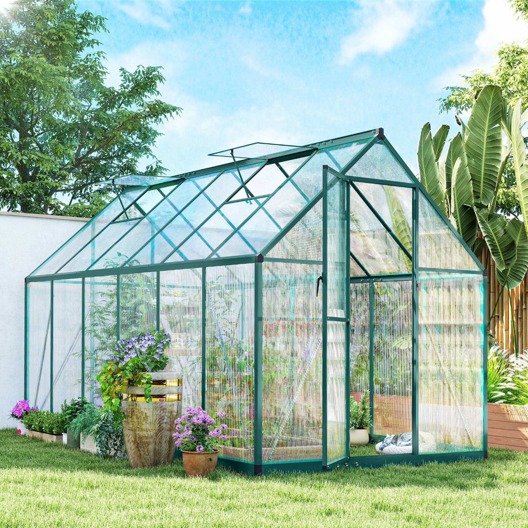 Alt View 1. Outsunny - Greenhouse with Swing Door and Two Adjustable Roof Vents, Aluminum Walk-in Greenhouse, 11x6 ft.