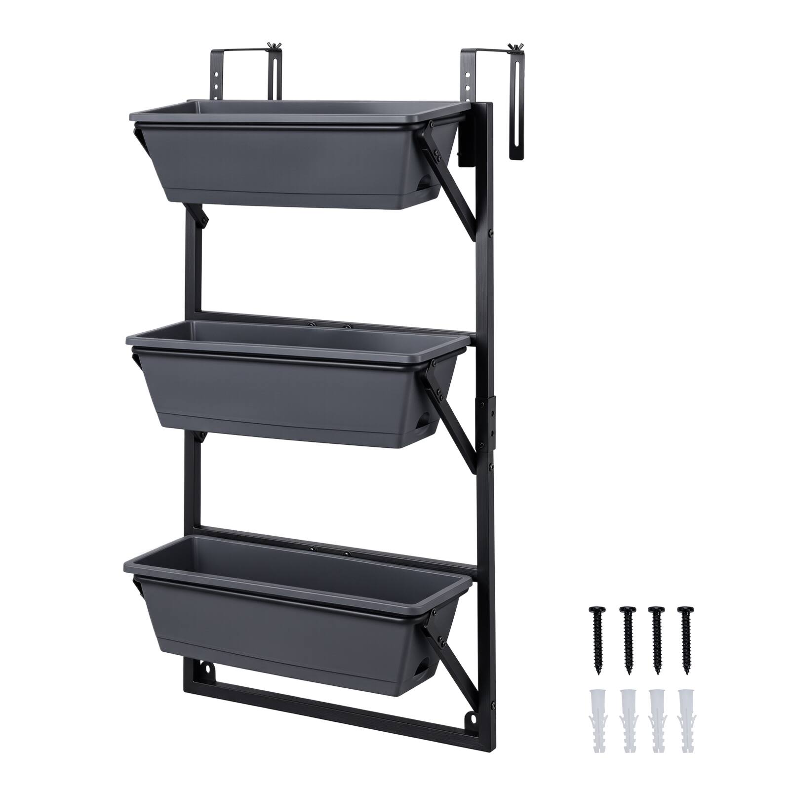 Front. Costway - Costway Deck Railing Planter Boxes with Adjustable Brackets 3-Tier Outdoor Hanging Planter - Black.