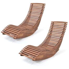 Costway - 2 PCS Outdoor Acacia Wood Rocking Chair with Widened Slatted Seat and High Back - Natural