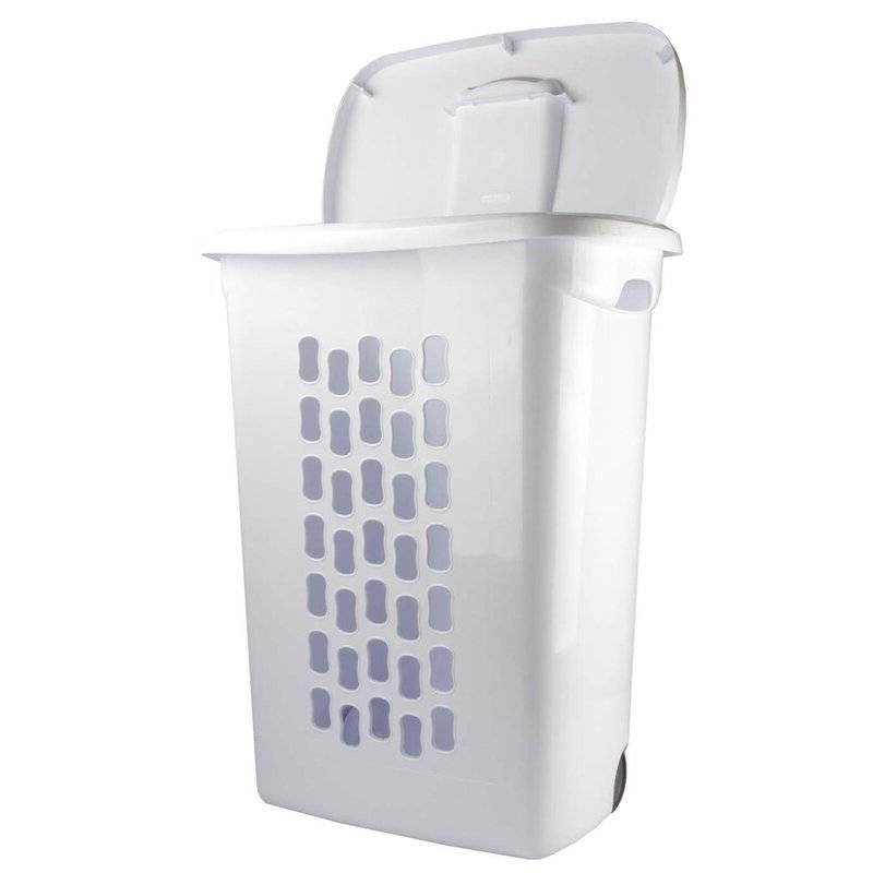 Angle. Hivvago - Set of 3 Laundry Hamper Dirty Clothes Baskets with Lids with Roller Wheels - White.