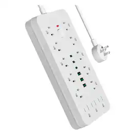 Dazzed Corner - 10FT Surge Protector – 13 AC Outlets, 3 USB-A, 3 USB-C - White