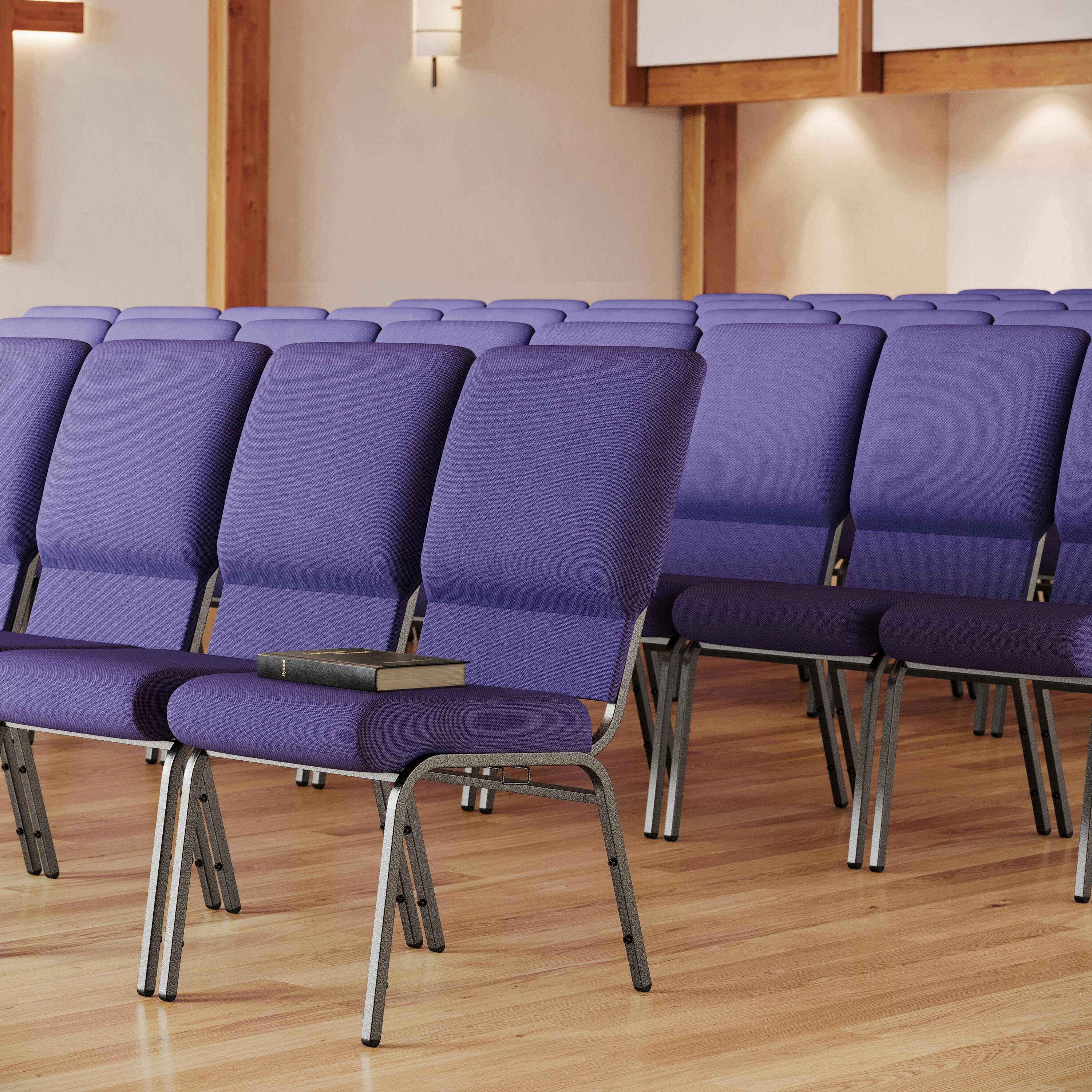 Alt View 1. Emma + Oliver - Church Chairs 18.5 in. Wide - Eggplant Fabric/Gold Vein Frame.