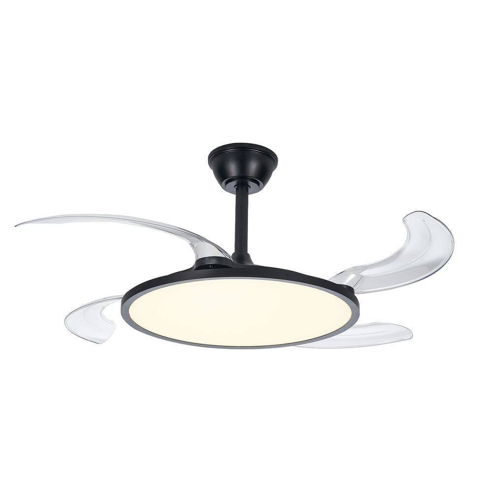 Angle. Kadyn - 42 Inch Retractable Ceiling Fan,Low Profile Ceiling Fan with Light and Remote,Modern White Fan, Black - Black.