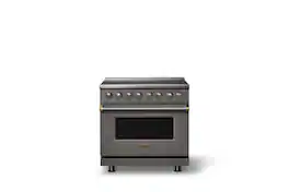 Viking - 36 in. Wide 6 Elements Pro 5 Series 5.6 Cu.Ft. Freestanding Induction Convection Range with Brushed Brass Trim - Damascus Gray
