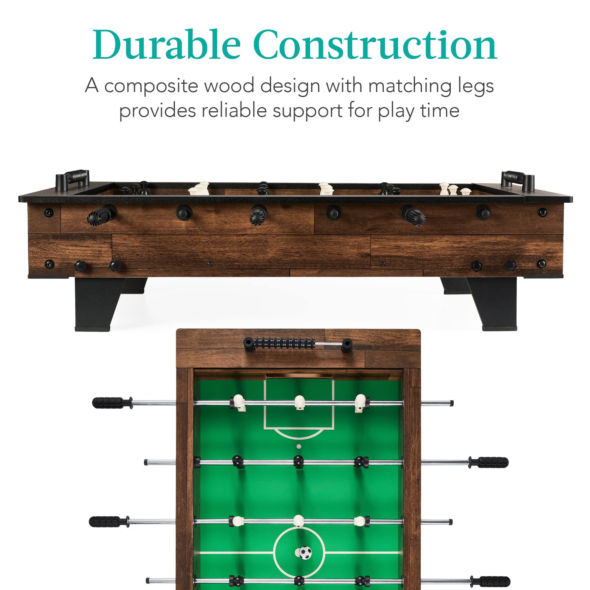 Durable Construction

A composite wood design with matching legs provides reliable support for play time.