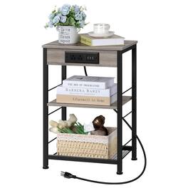 Oumilen - 3-Tier End Table with Charging Station - Oak