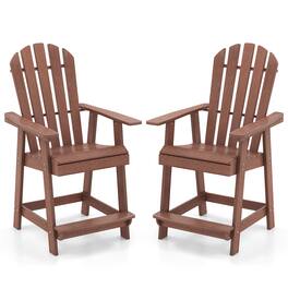 Gymax - 2 PCS Bar Stool HDPE Patio Chair w/ Armrest Footrest Home Indoor Outdoor - Brown
