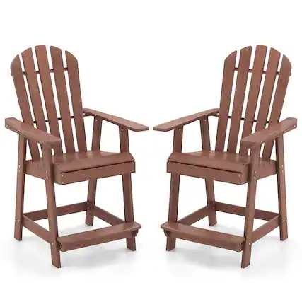 Front. Gymax - Gymax 2 PCS Bar Stool HDPE Patio Chair w/ Armrest Footrest Home Indoor Outdoor Brown - Brown.