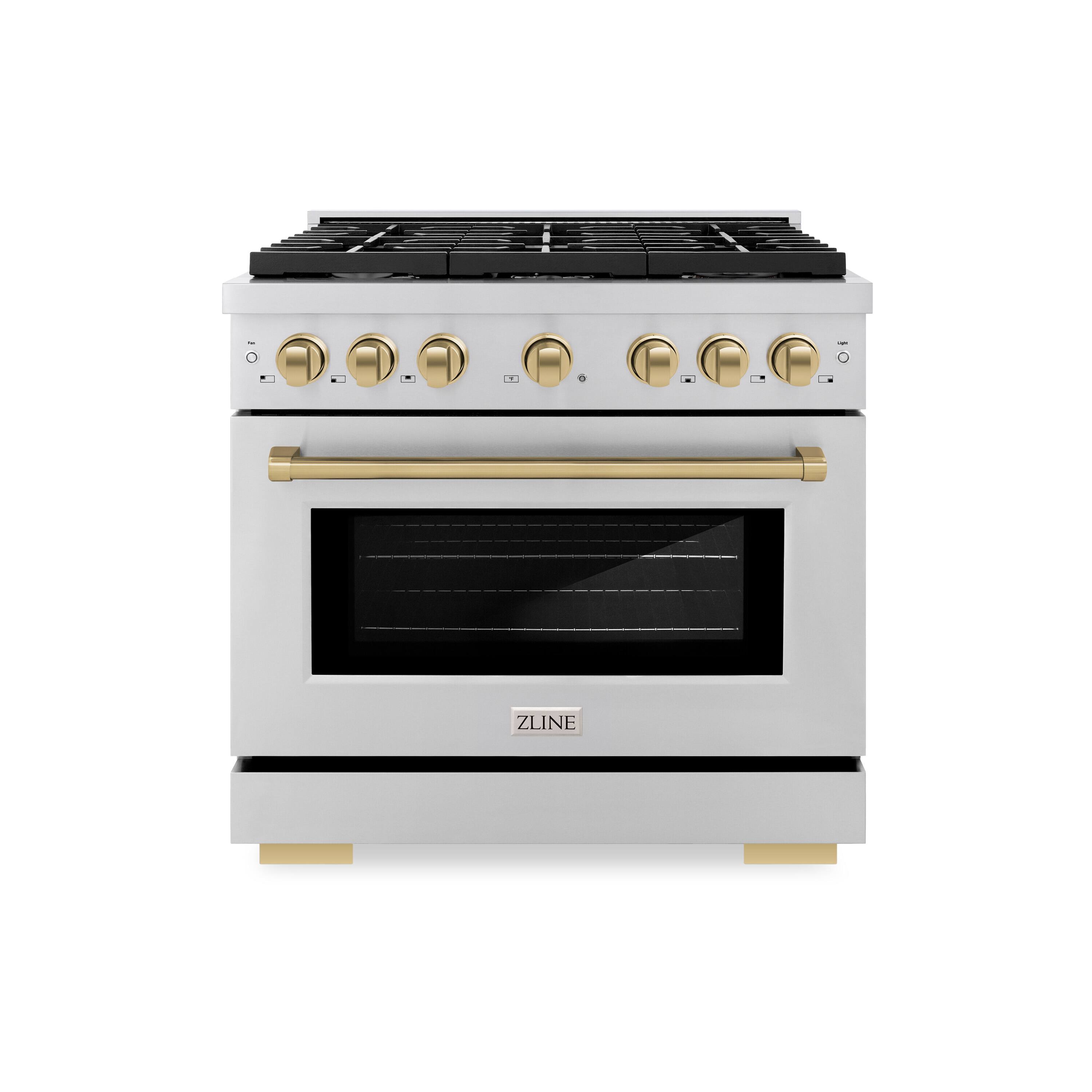 ZLINE - Autograph 36" Paramount Dual Fuel Range w/ 6 Burners & Champagne Bronze Accents (SDRZ-36-CB) - Stainless Steel