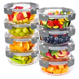 Sorbus - 16 Piece Round (970ml/ 32.7oz) Glass Meal Prep Containers Airtight Lids Dishwasher Freezer Oven Microwave Safe - Gray