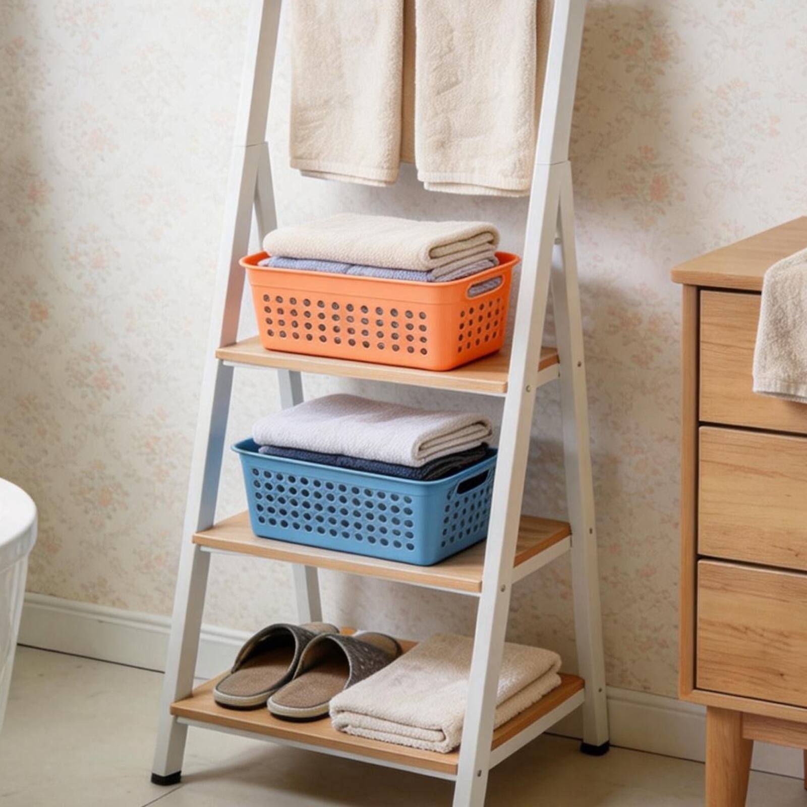 Alt View 6. Unique Bargains - 2pcs Pantry Plastic Storage Baskets, 15.55x7.87x7.6", Stackable Organizer with Handle, for Shelves Bathroomss Closet - Orange.