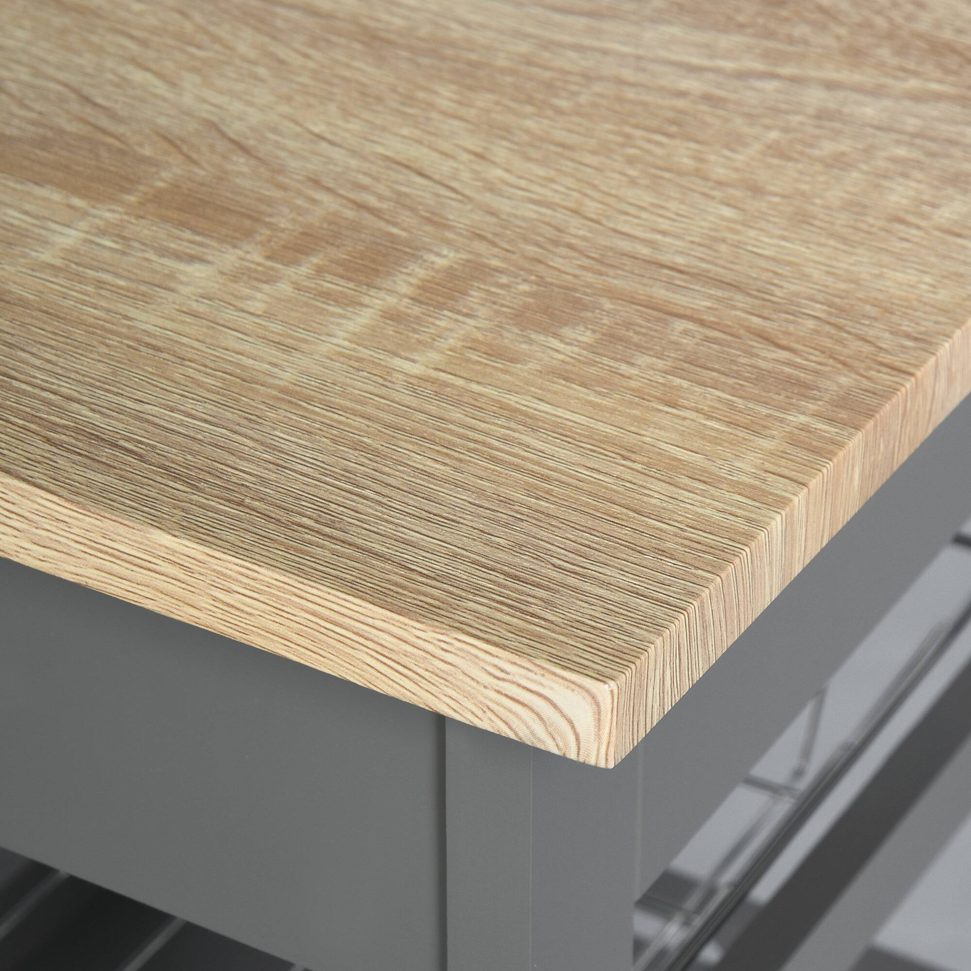 Alt View 8. Homcom - Mobile Kitchen Cart, Rolling Kitchen Island with Storage, Solid Wood Frame Cart with Wire Fruit Basket, Trays and Drawer - Grey.