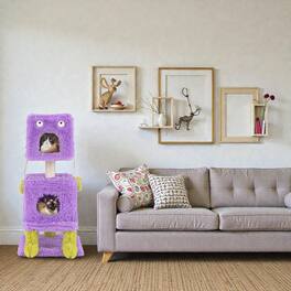 BreeBe - Monster-Themed Cat Tower with Two Cozy Condos for Compact Spaces - Purple